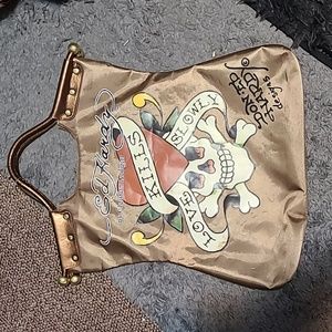 ED HARDY ‘Love Kills Slowly’ Gold Tote Bag by Christian Audigier